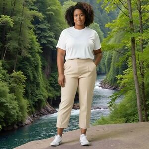 Ralph Lauren Women's Linen Blend Cream Pleated Cropped Pants Size 22W NWT $245